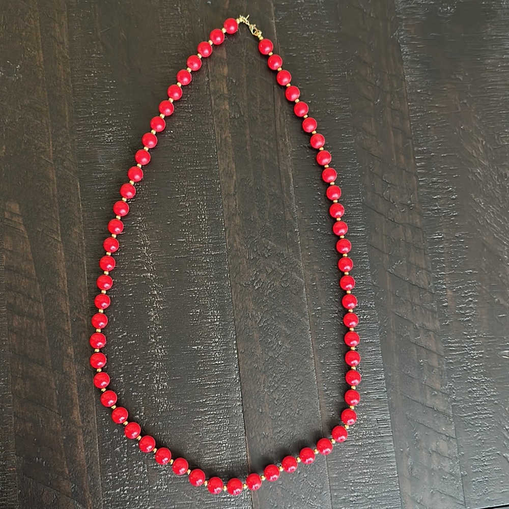 Red Monet Beaded Necklace 30” total length